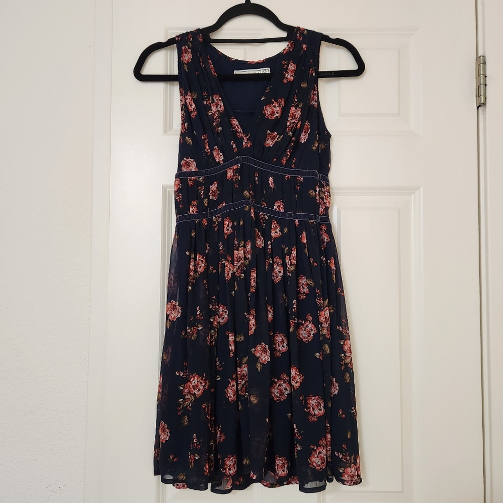 Abercrombie & Fitch Navy Blue Floral Sleeveless Dress, XS
